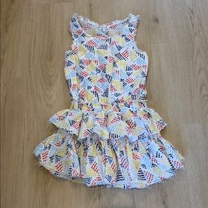 Splendid 12 Girls White Multicolor Ruffled Summer Dress